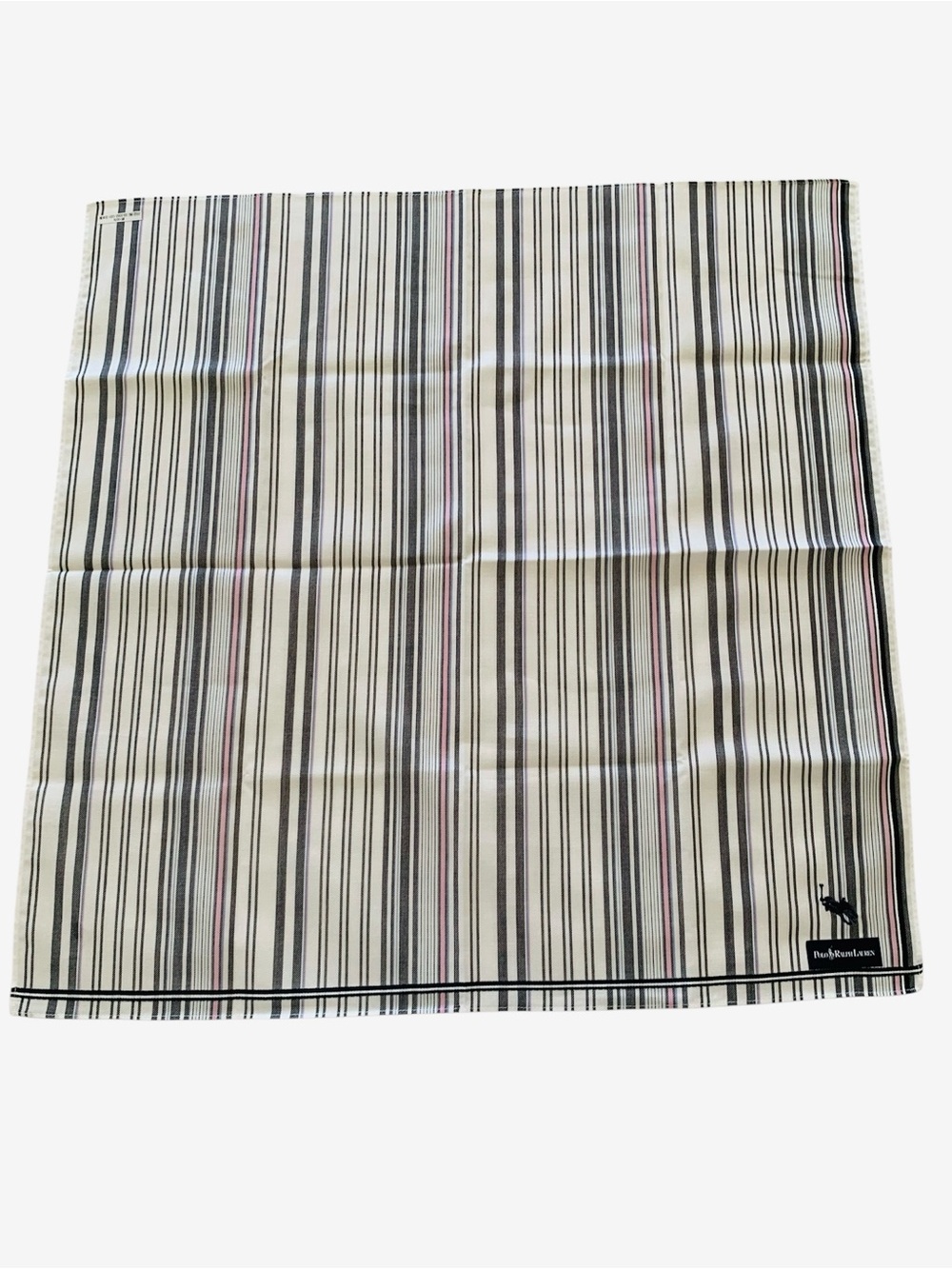 Polo Ralph Lauren Men's Handkerchief 19” NWT White Gray Stripe 100% Cotton Japan
